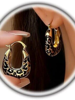 New Leopard Hoop Earrings Women Chunky Cheetah Print Huggie Gold
